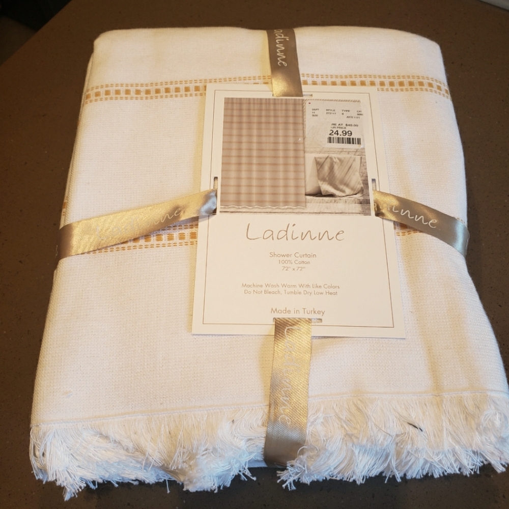 White With Dark Yellow Shower Curtain